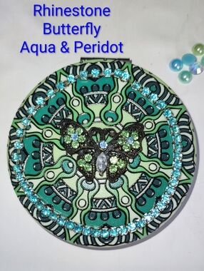 Green & Turquoise Mandala Magnifying Compact Mirror Embellished Choice
